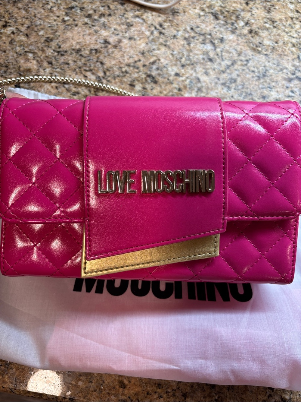 Love Moschino Hot Pink Quilted Crossbody with Gold Hardware - Picture 2 of 7